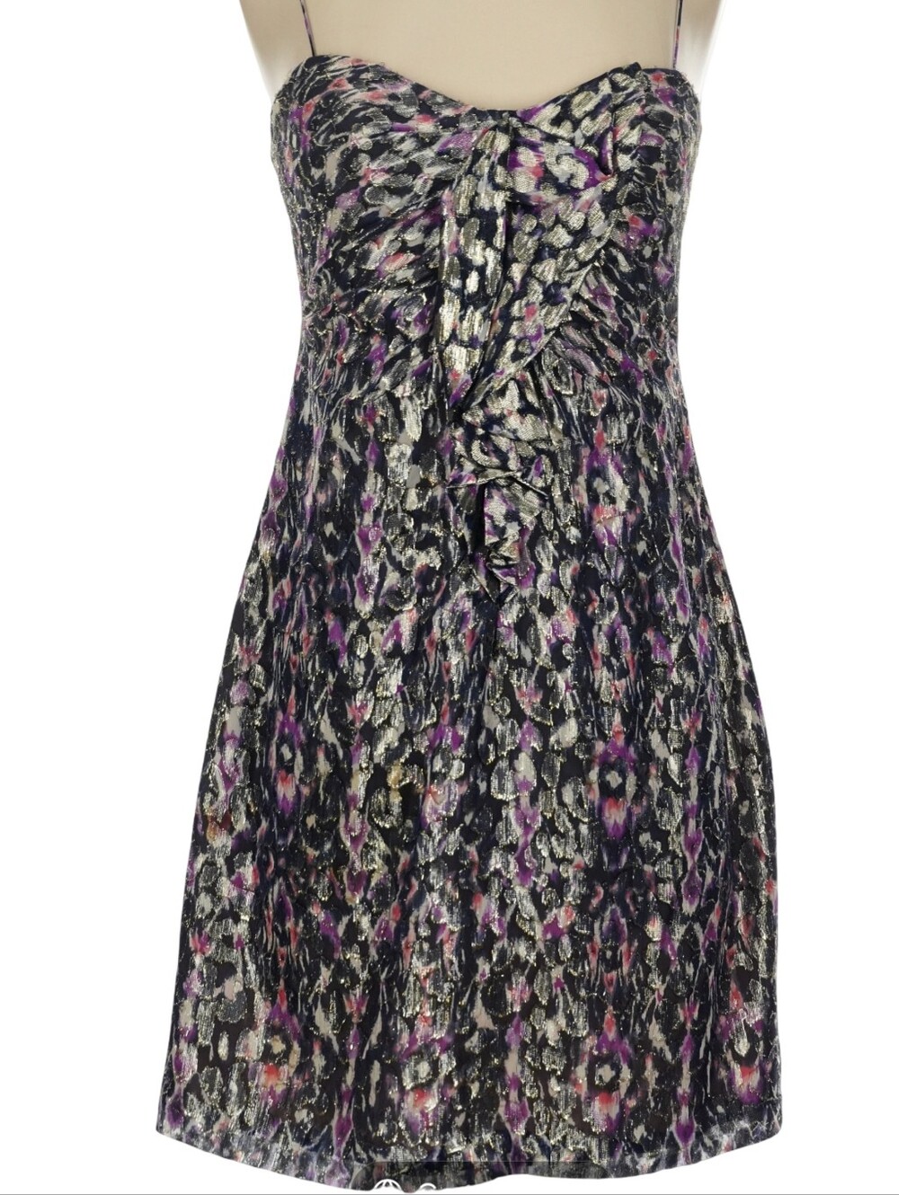 ELIE TAHARI Luxurious Nia Strapless Silk Metallic Ikat Dress Size Small